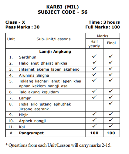 SEBA Class 10th Karbi MIL Syllabus 2025-26