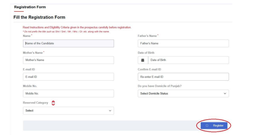 Punjab B.Ed Registration Form