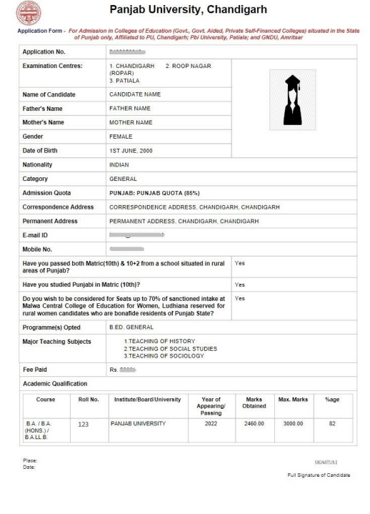 Application Form Printout Sample