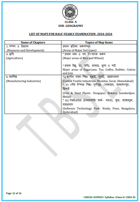 TBSE CLASS 10 Geography Syllabus 2025-26