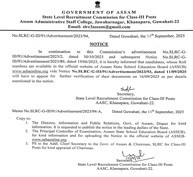 SLRC Class III New Document Verification Notice  2025